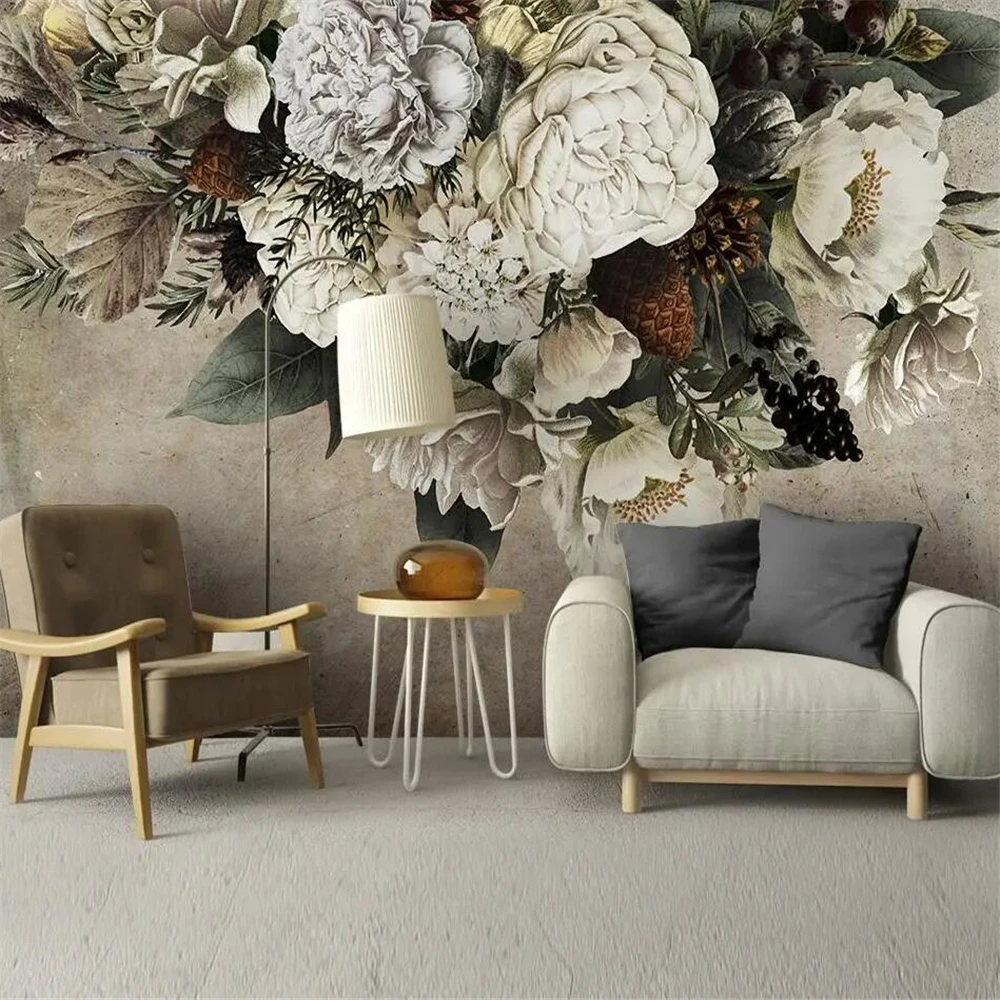 

Custom Mural Wallpaper Modern Retro nostalgia Pastoral Flowers Photo Wall Paper Living Room Papel De Parede home decor stickers