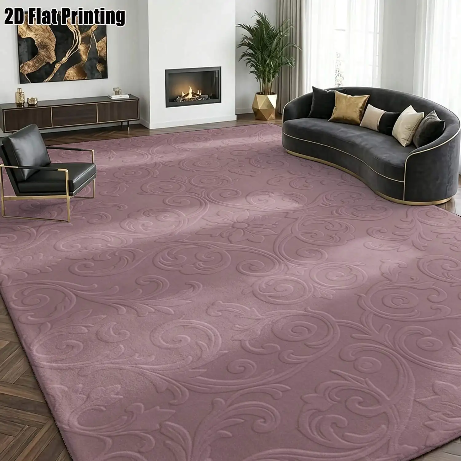 1Pc 2D Printed Pink Floral Scroll Pattern Carpet: European, Vintage, Bohemian & Geometric Styles Home Decor, Multi-Size, Machine Washable, for Entrance, Dining, Foyer, Bedroom, Living Room.