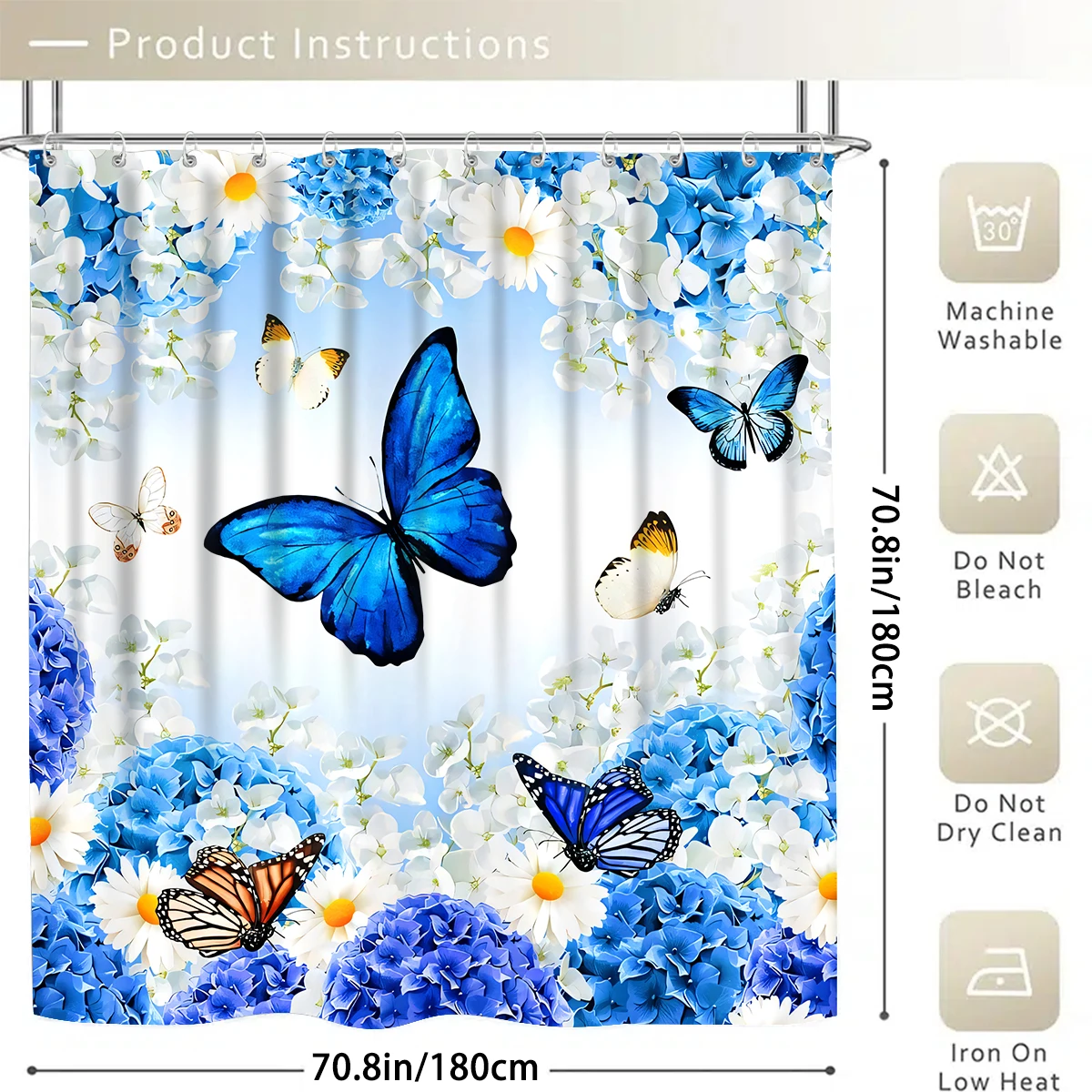 1/4 Piece Shower Curtain Set, Waterproof Bathroom Partition Curtain with Hooks, Anti-Slip Bath Rug, U Shape Mat, Toilet Seat Cov