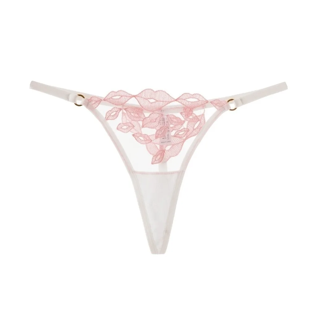 

Fashion Low Waist Lips Thongs Soft Underpants Embroidery Briefs Traceless Lingerie T-back Panties Girls