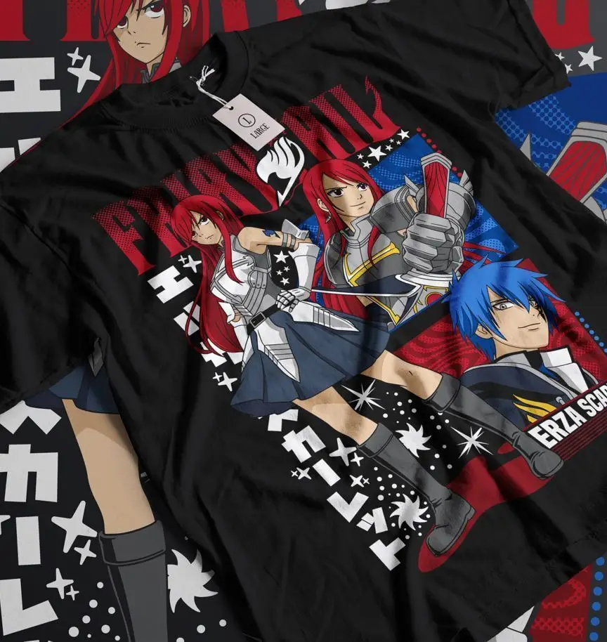 Erza Scarlet T-shirt Fairy Tail Gray Fullbuster Gajeel Happy Iron Dragon Shirt