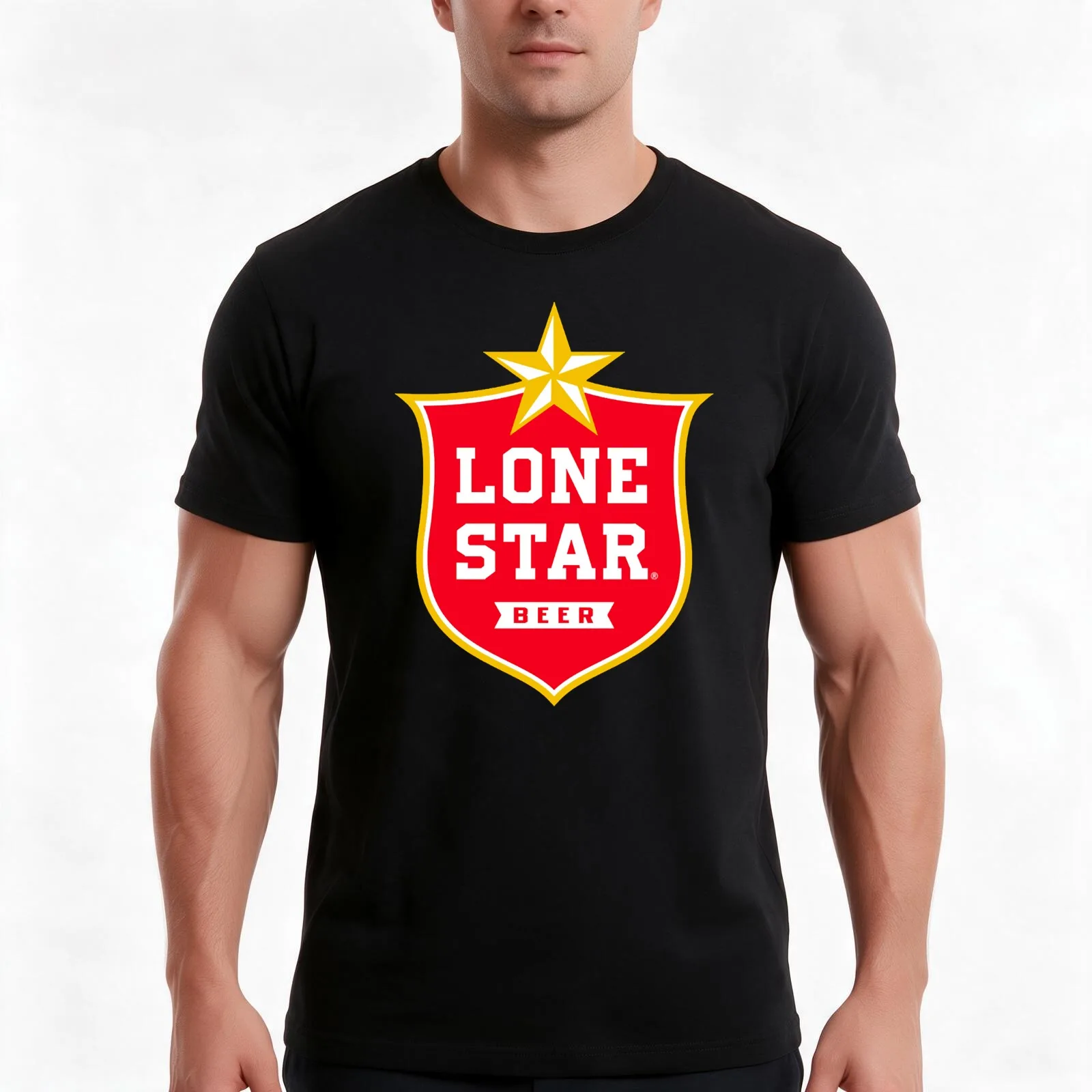 Lone Star Beer brewery logo T-Shirt, Summer Casual Cotton Tee, Oversized Streetwear Tops, Vintage Graphic Print, 100% Cotton