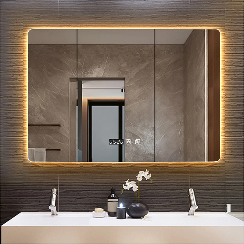 

Rectangle Wall Mounted Smart Mirror in Bathroom WIth LED Light Time/Temperature Display Anti-fog Touch Switch Vanity Mirrors