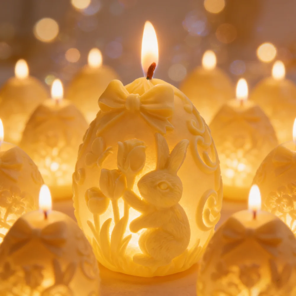 Eierform DIY Blumenrelief Ostern Schleife Ei Silikon Aroma Kerze Gips Harz Ornamente Gießform Osterei Geschenk Deko