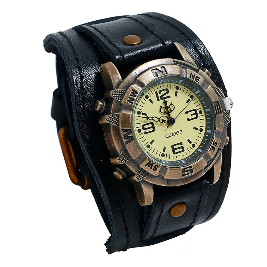 2024 New Punk Fashion Simple Leather Men Buckle Retro Pin Watch Strap Men\'s Watch Watch with Seconds
