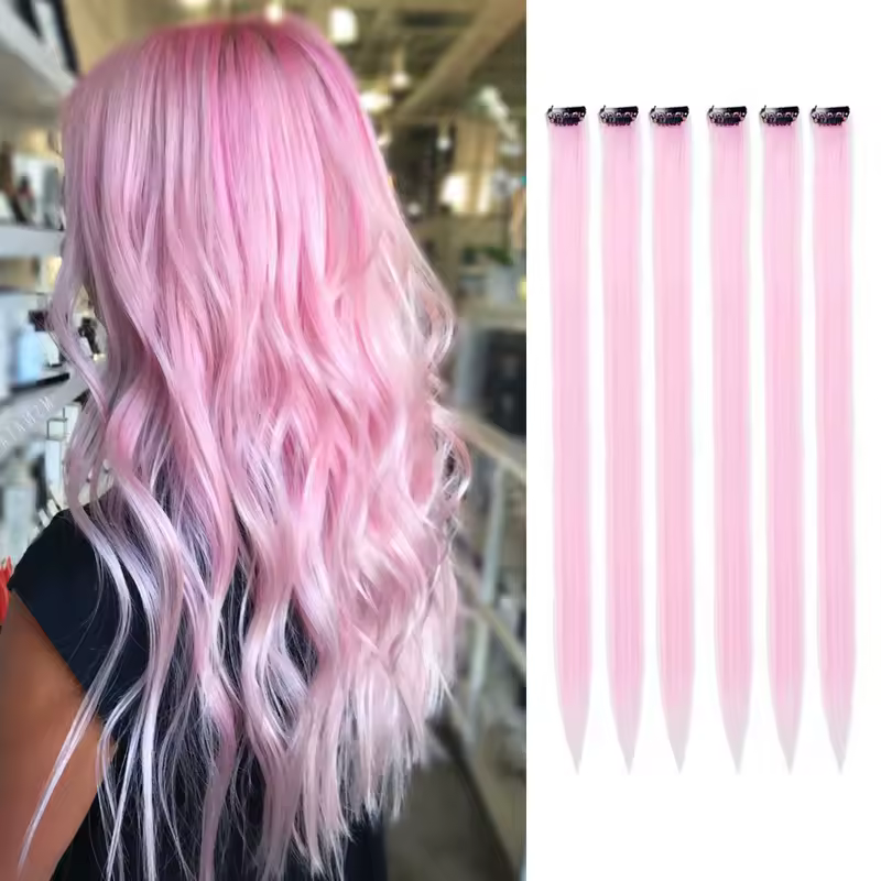 Clip in Hair Extensions Colored Party Highlights 22 inches 6pcs/pack Multi-colors Straight Hair Synthetic Hairpieces Royal Blue - Image 30