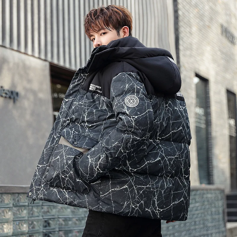 GIOIOMen's Down Jacket，Autumn and Winter New Color Matching Hooded White Duck Down Filling Warm Lightweight Men's Jacket Coat