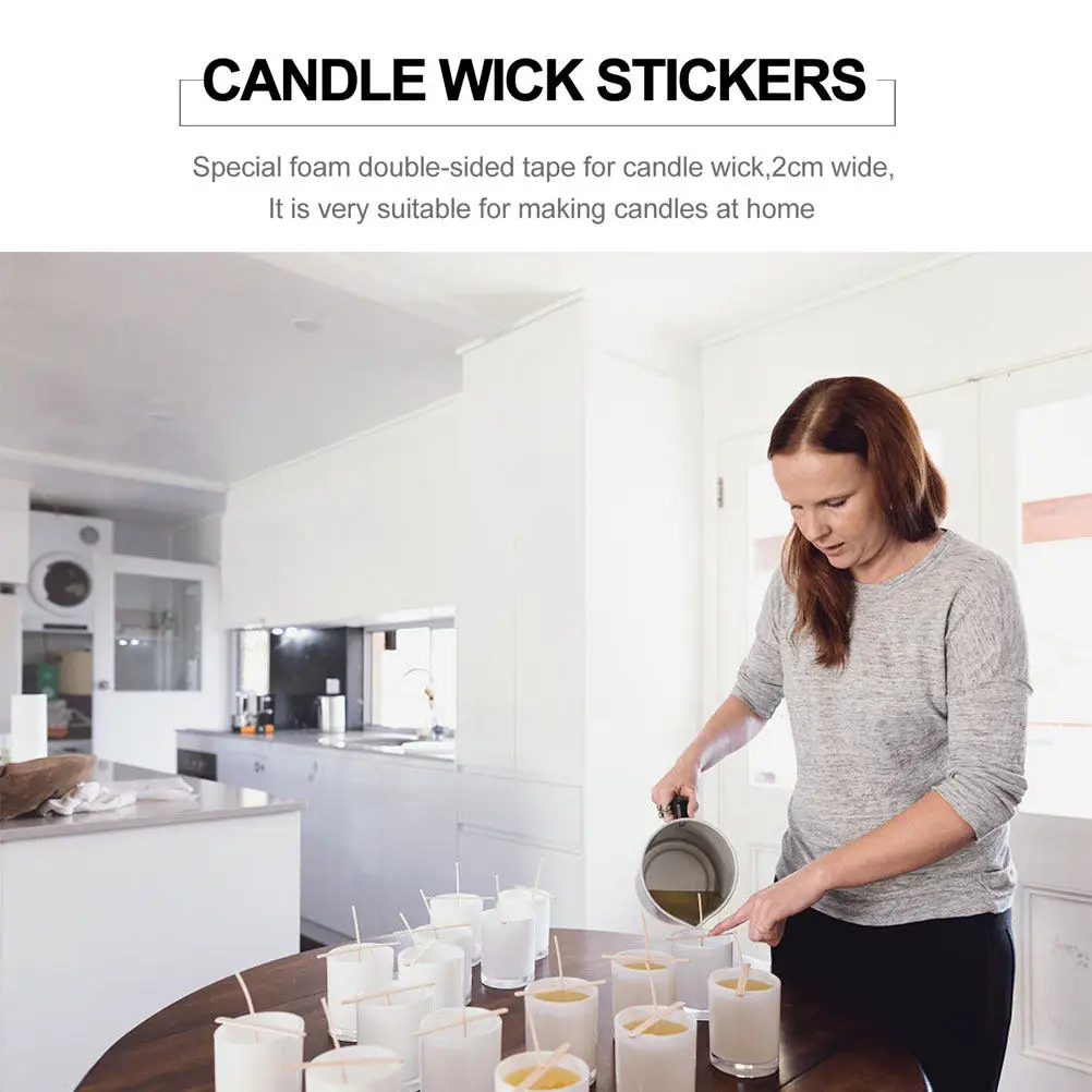100Pcs Wick Stickers Double-Sided Adhesive Foam Tape Heat Resistant Strong Hold for Soy Beeswax Paraffin Making