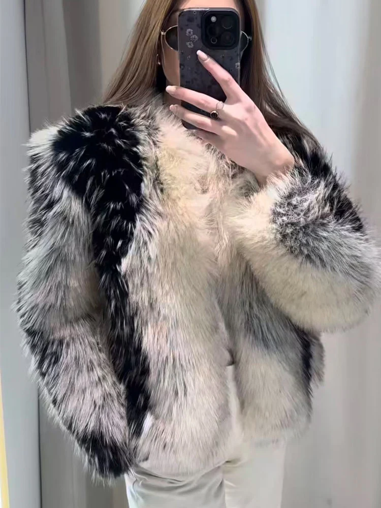 

2025 Winter Women Faux Fur Warm Coat Chic Side Pockets Casual Multicolor Coat Fashion Elegant Female Thick Jacket Lady New