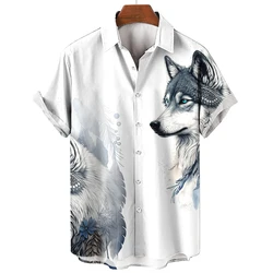 Wolf Animal 3D Print Hawaiian Beach Shirts Men Women Casual Fashion Streetwear Oversized Short Sleeve Shirt Blouse Man Clothing