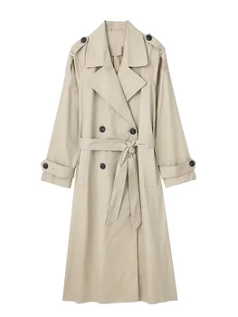 Willshela Women Fashion With Belt Solid Double Breasted Trench Vintage Lapel Neck Long Sleeves Female Chic Lady Outfits 5