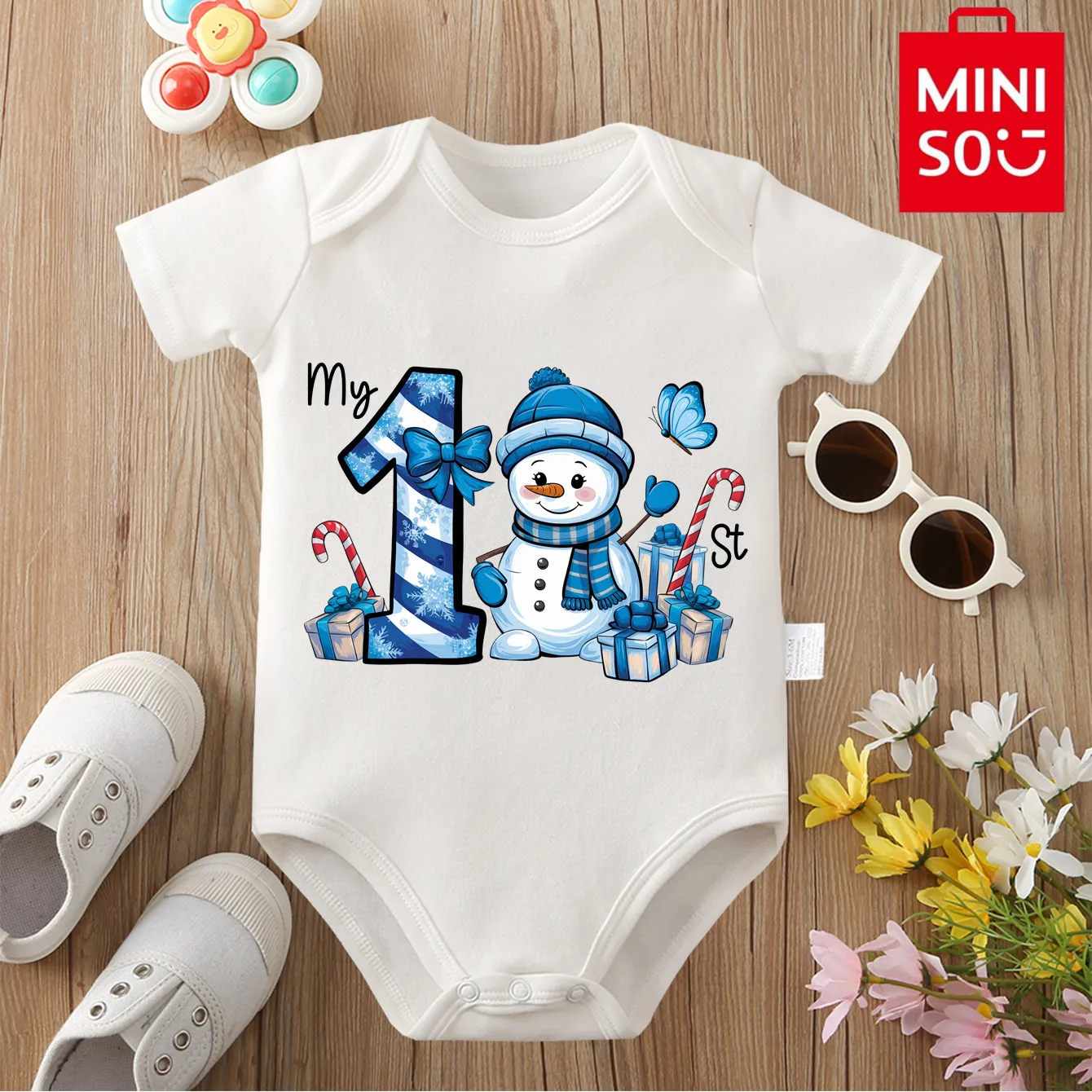 

MINISO 100% Cotton Cloths Cute Baby's First Christmas HOHOHO Onesie Jumpsuit Bodysuit for 0-12 Months Newborn Best Gift for Baby
