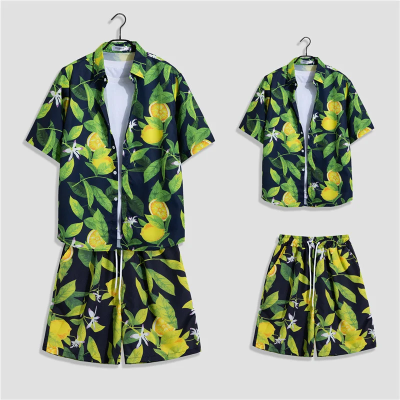 Daily Men Sets Short Sleeve Hawaiian Shirt And Shorts Chinese Mahjong Printing Casual Shirts Beach Two Pieces Suit Fashion Wear