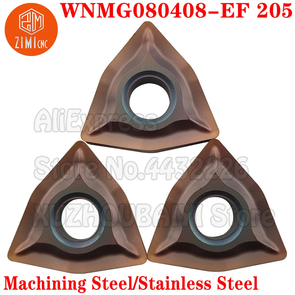 10pcs WNMG080408-EF 205 WNMG080408 EF 205 Carbide Inserts Turning  Inserts Tools Lathe CNC Cutter Blade Process Stainless steel