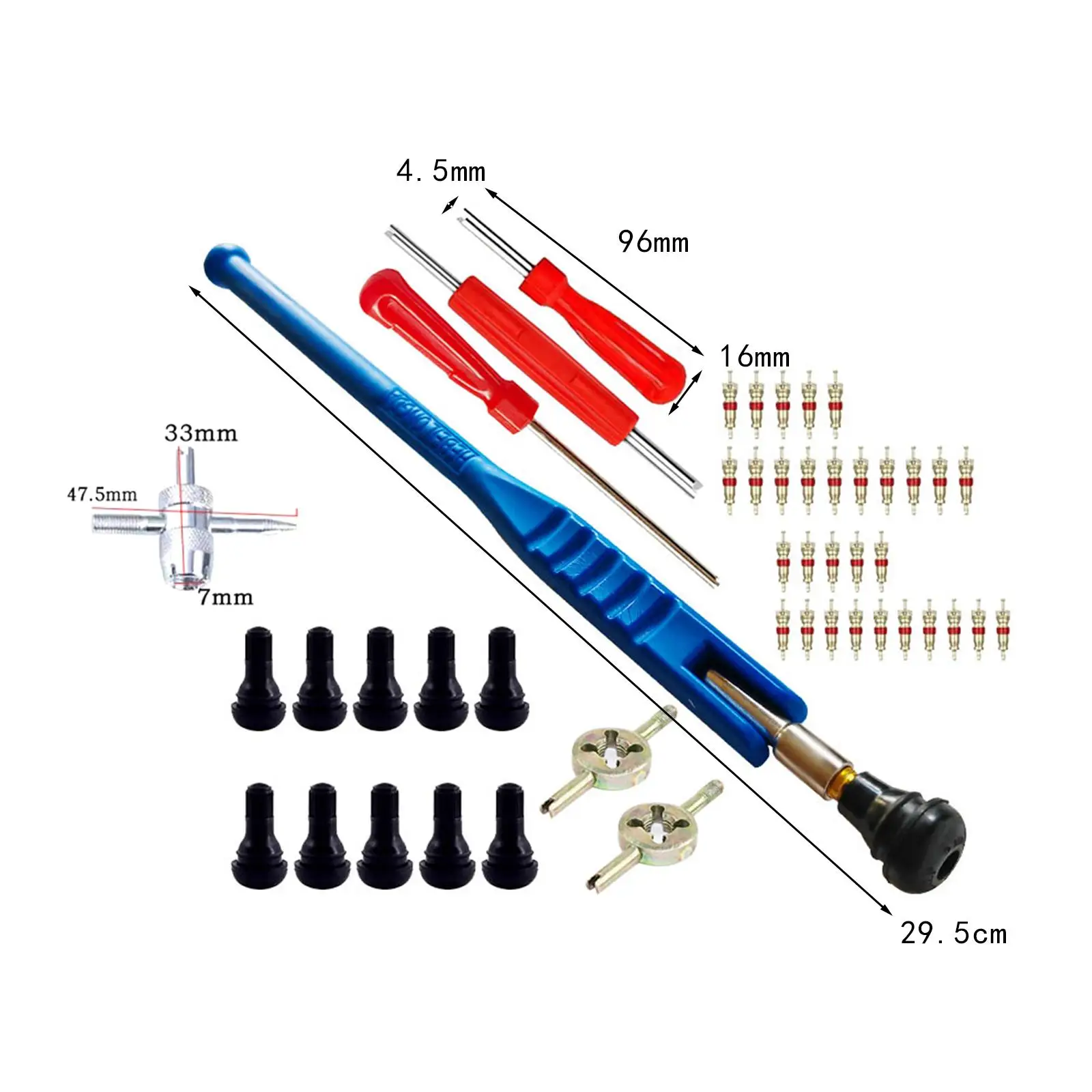 47 قطعة مجموعة أدوات إصلاح صمام الإطارات الأساسية مزيل صمام الإطارات للسيارة