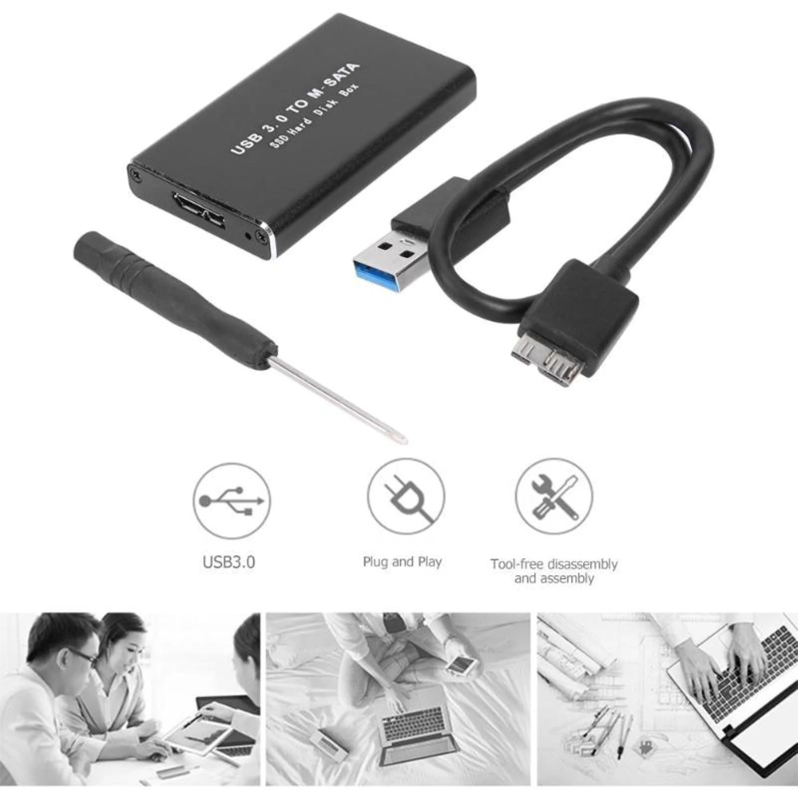 MSATA to USB 3.0 SSD Case Enclosure Mini SATA USB Adapter External Solid State Disk Box Supports For 30x50mm 30x30mm mSATA SSD
