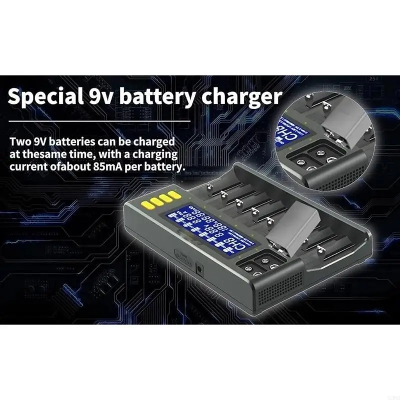 G99B LII 8 BAY Lading Hub für 18650 21700 9V -Batterien mit LCD -Statusanzeige und aktuelle Einstellung