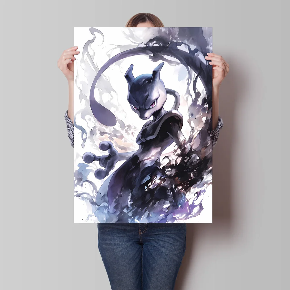 คลาสสิก Pokemon HD ภาพวาดผ้าใบอะนิเมะตัวเลข Mewtwo พิมพ์โปสเตอร์สีน้ํา Wall Art ภาพตกแต่งบ้านโมเดิร์นเด็กของขวัญ