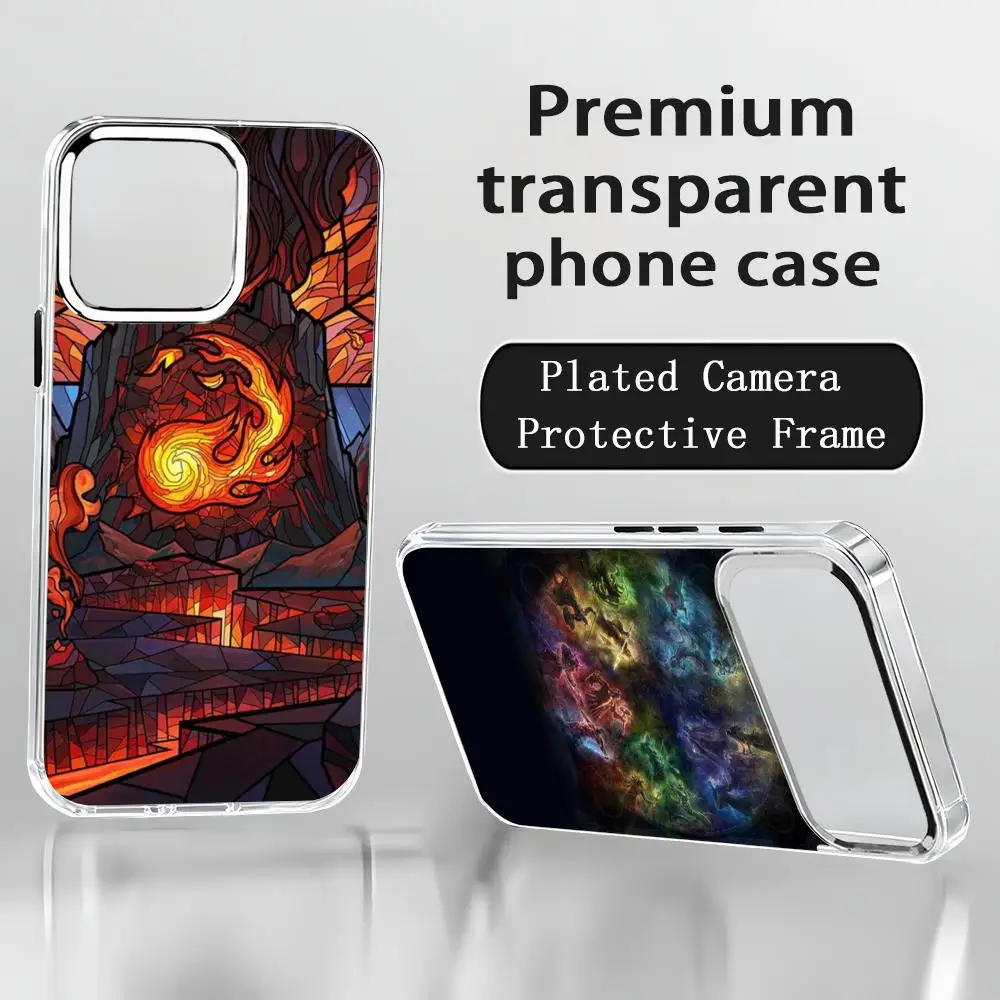 Coque de téléphone Magic the Gathering pour iPhone 17 Air 16 15 14 13 12 11 Pro Max Plus avec bouton chromé et anneau de protection de l'appareil photo transparent