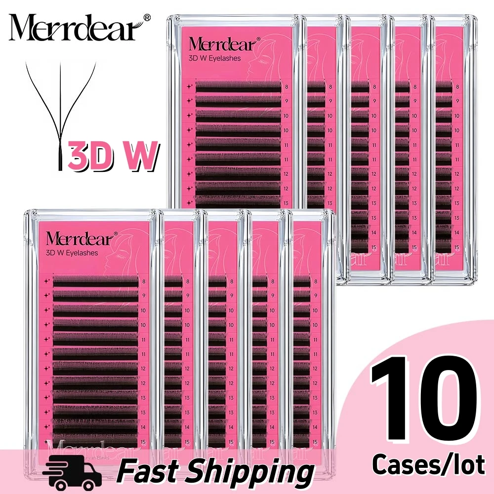 Merrdear 10trays/lot 3D W-shaped Eyelash Extension Mixed Length C/D Curl Natural Premade 3D W Lashes Volume Fans False Eyelashes