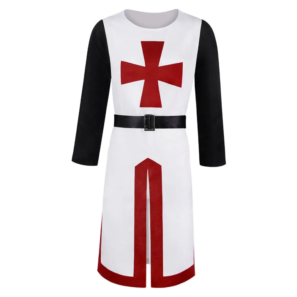 Halloween Cosplay Stage Performance, Role-playing, Knights Templar Costume, Medieval Waist Tied Split Patchwork Men's Top Cape