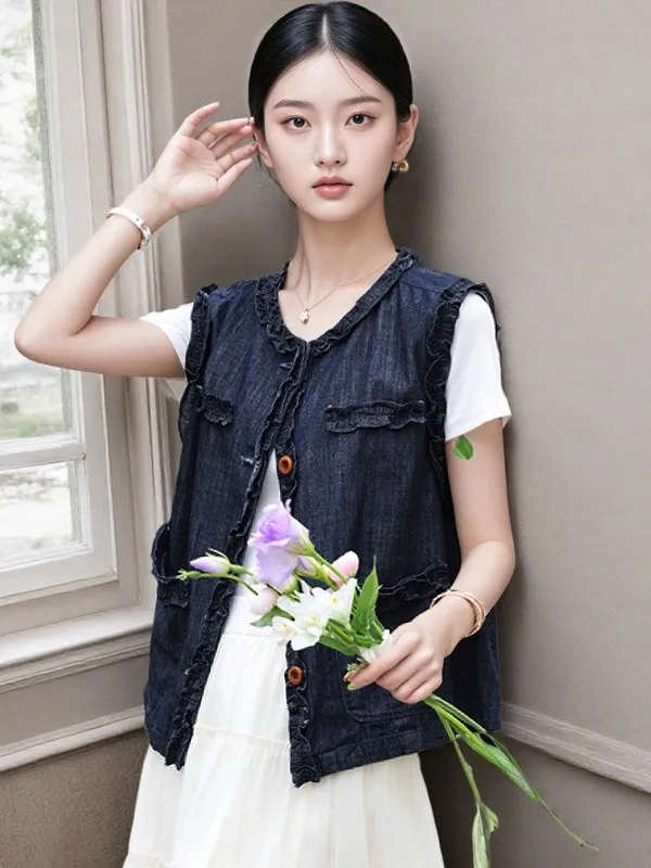 

Женский жилет больших размеров в корейском стиле, свободный, повседневный, летний, прямого кроя, для фигуры типа «груша»