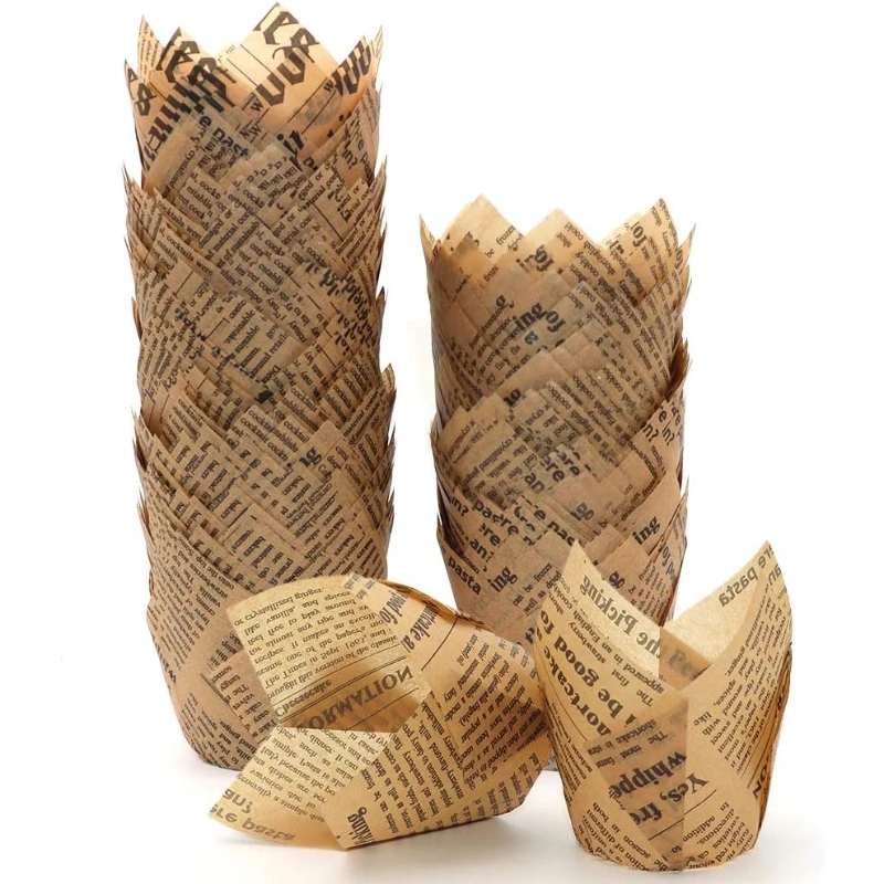 50Pcs Food Grade Tulip Flame Cupcake Liners High Temperature Resistant Oil Proof Baking Paper Cups Wrappers Wholesale Bakery
