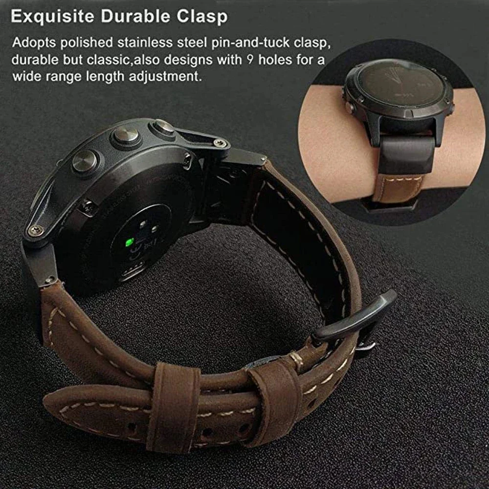 26mm 22mm Leather Band for Garmin Fenix 8 FE 7 7X 5X 6 6X 51/47mm QuickFit Strap for Enduro 3 2 Forerunner 965 955 Correa Straps