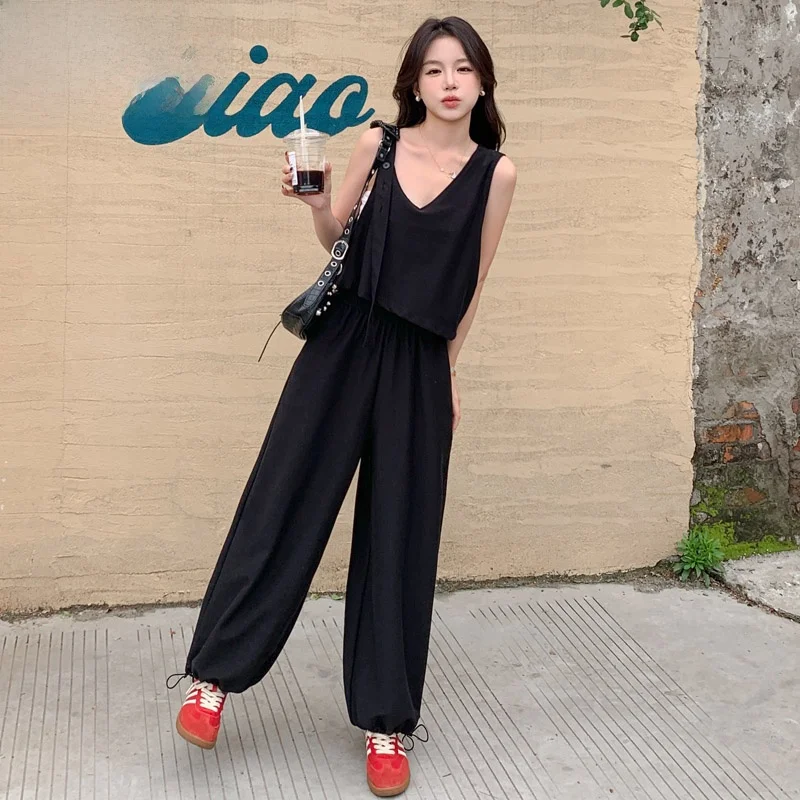 

Design Sensation Fake Two-Piece Jumpsuit Women's High Waist Wide Leg Korean Sle College Faion Anti-Aging Salt And Sweet