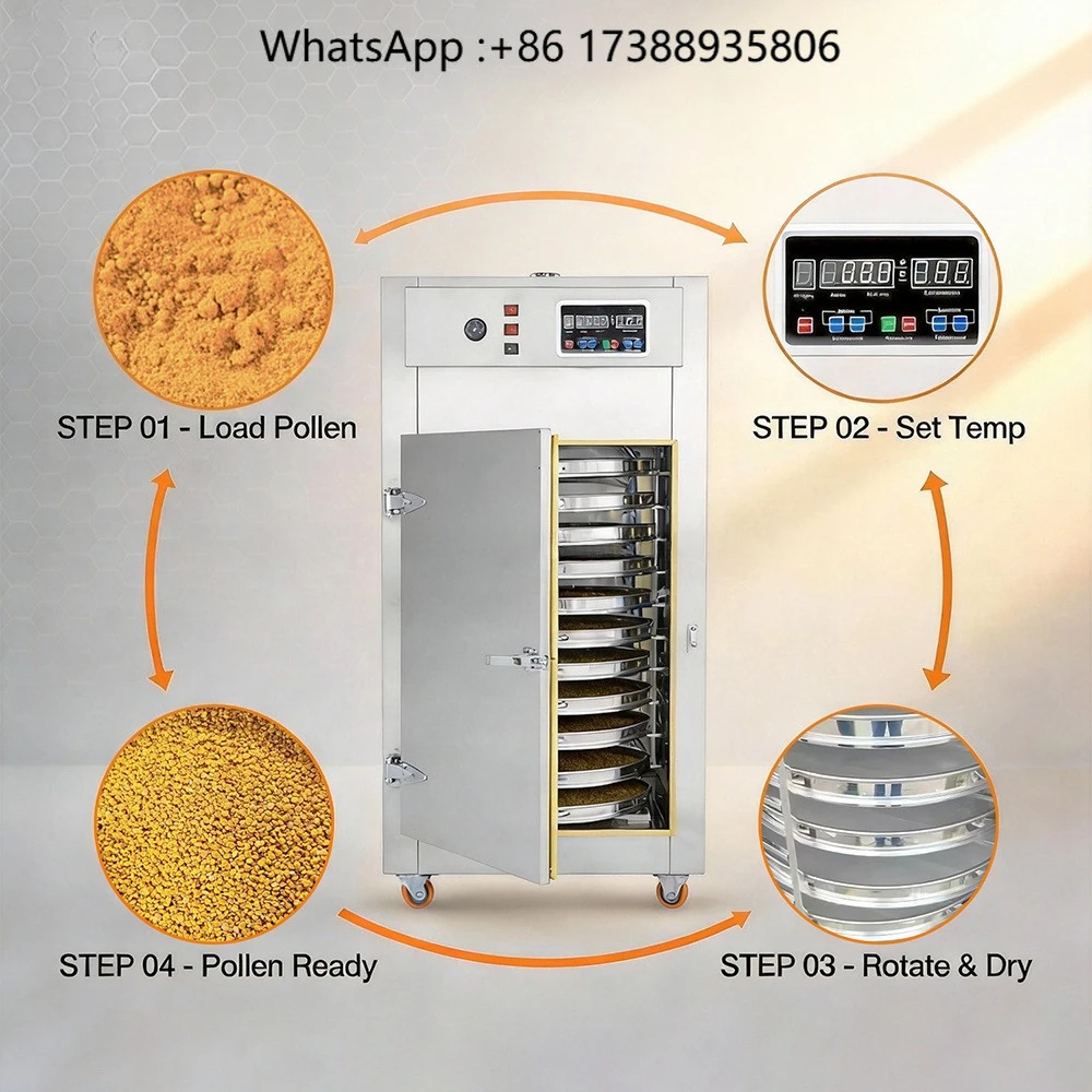 220V Bee Pollen Dehydrator 4Kw Heating Power Rotary Trays Bee Pollen Drying Machine Beekeeping Processing Equipment