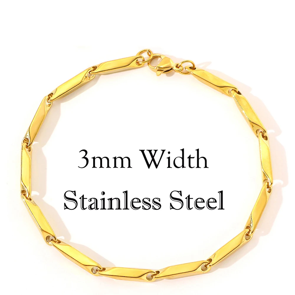 Stainless Steel Rhombus Bamboo Chain Bracelet 2/3mm Wide 19/21/23cm Length Silver Color Men Women Waterproof Hand Jewelry