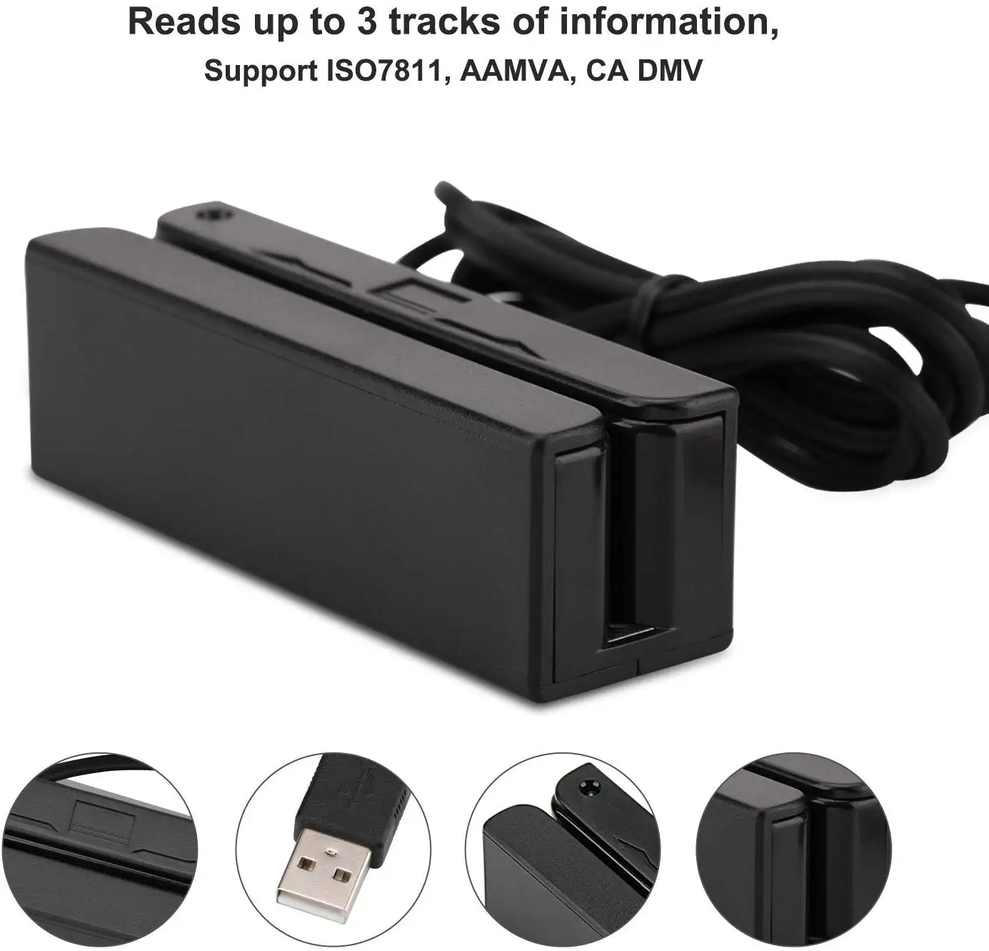 USB Swipe Mini Card Reader 3 Tracks for POS System Cashier Register Quickbook