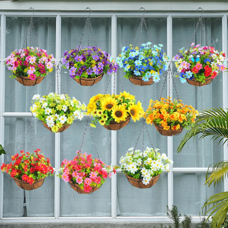Faux Hanging Wrought Iron Wall Hanging Flower Pot with Bow for Home Garden Decoration Terrace Wedding Fast Delivery