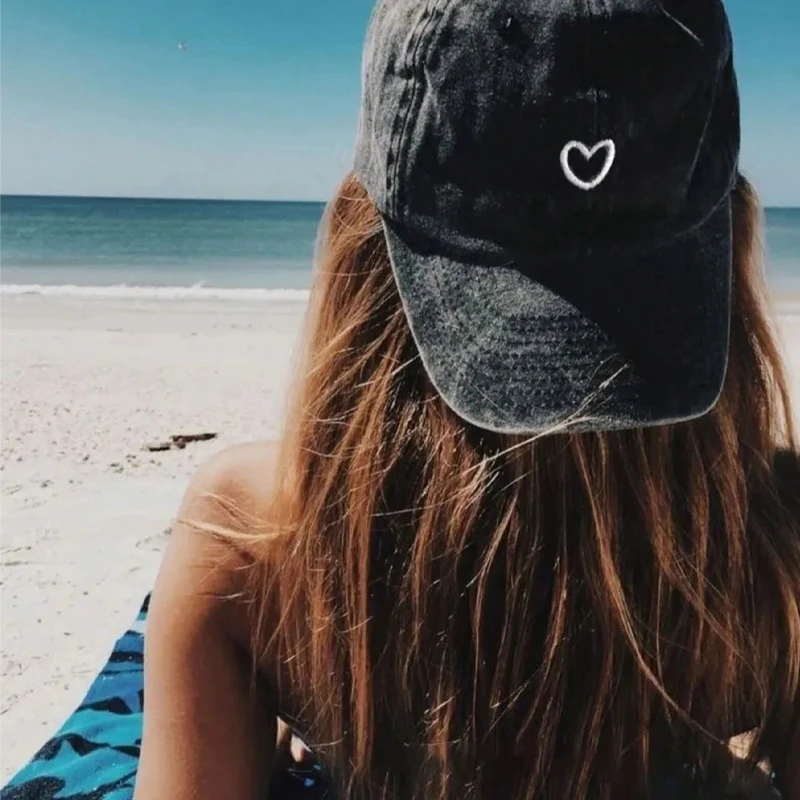 1pc Hand Drawn Heart Hat Women Embroidered Baseball Cap Cute Baseball Hat Adjustable Women Baseball Cap Baseball Cap