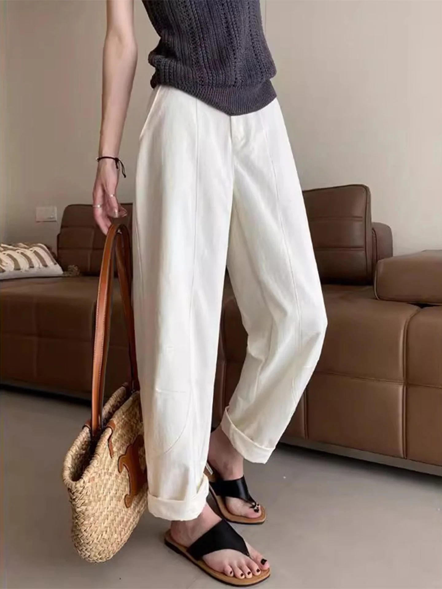 Pantaloni Harem in seta di ghiaccio Pantaloni estivi da donna sottili larghi di grandi dimensioni Qui Dry Pantaloni sportivi a forma di carota Pantaloni casual da papà a nove punti