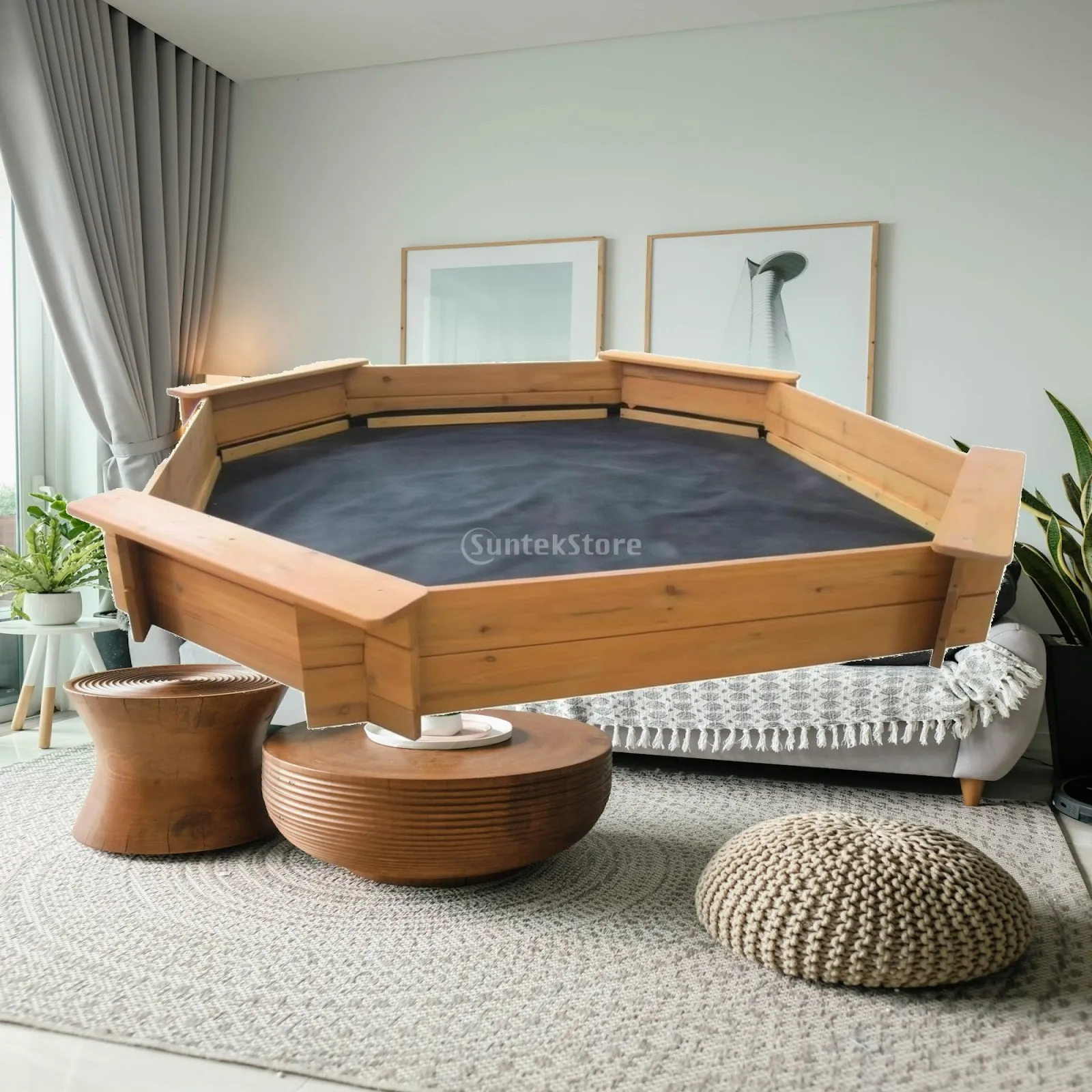 Octagonal Sandbox with Canopy Large Sandbox with Ship Wheel Play Feature Sturdy Sturdy for Children, Parent-Child Interaction