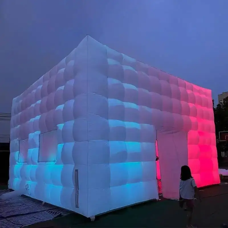 Iatable Night Club Large White Party Portable Disco Room House Marquee Air Cube Tent With LED Light For Wedding
