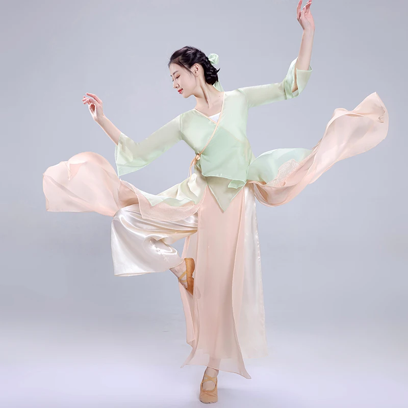 Chinese Dance Practice Clothes Classical Dance Clothes Women Floating Stage Dancewear Costumes Long Gradient Body Rhyme Saree