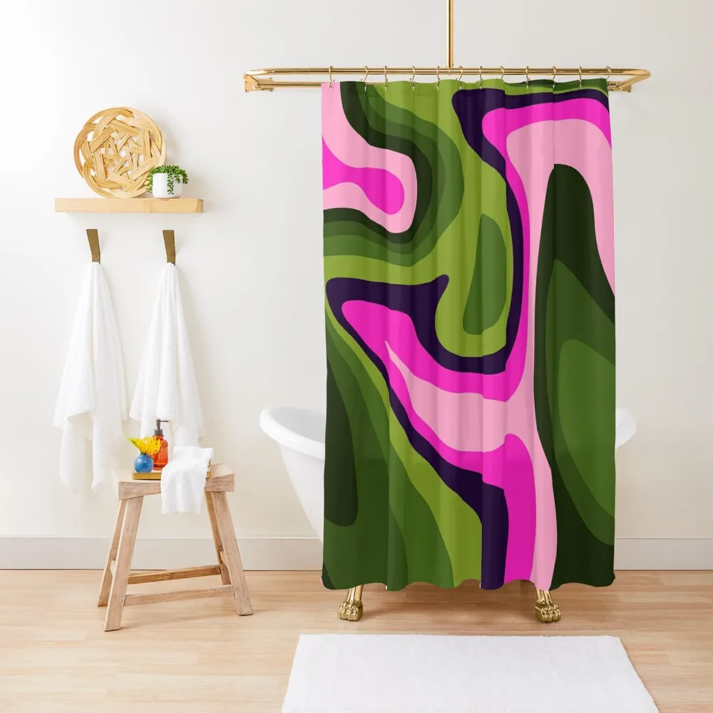 

Vintage Retro Green Pink Abstract Pattern Shower Curtain Window In The Bathroom Bathroom Shower Waterproof Fabric Shower Curtain