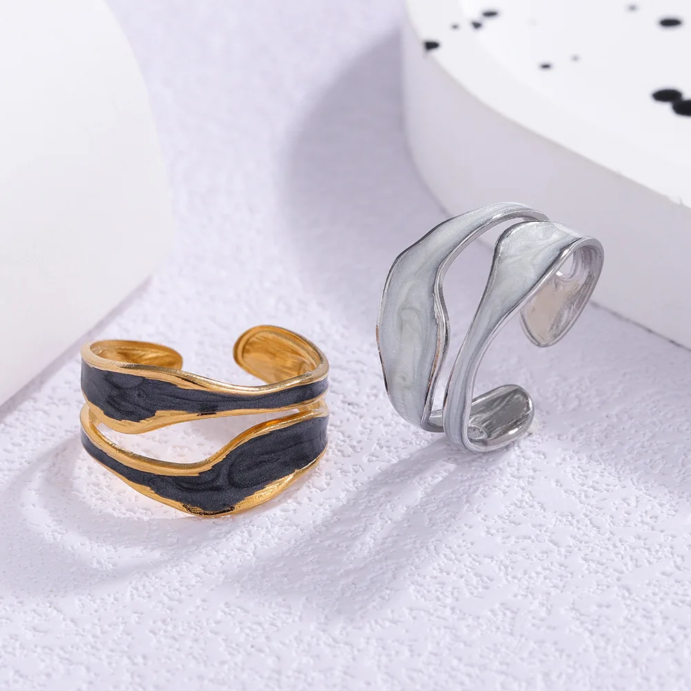 

Irregular wavy oil dripping titanium steel ring from Europe and America, retro light luxury high-end stainless steel open ring