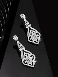 Fashion Cubic Zirconia Leaf Gangle Earrings for Women Vintage White Chandelier Bridal Wedding Party Jewelry Earrings