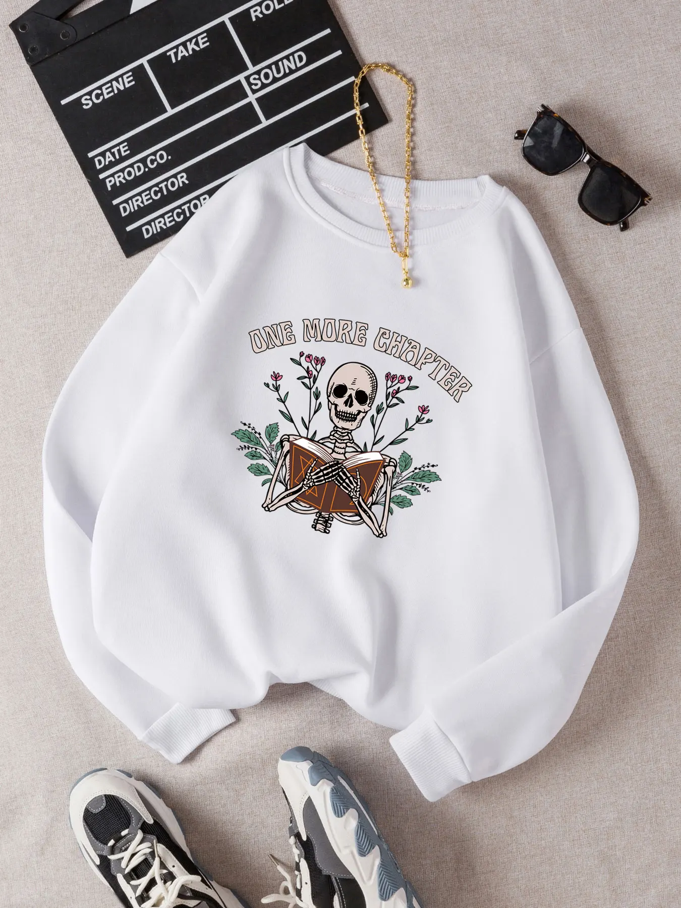 One More bab motif tengkorak wanita sweter berjajar termal Hoodie kasual lucu Sweatshirt Halloween