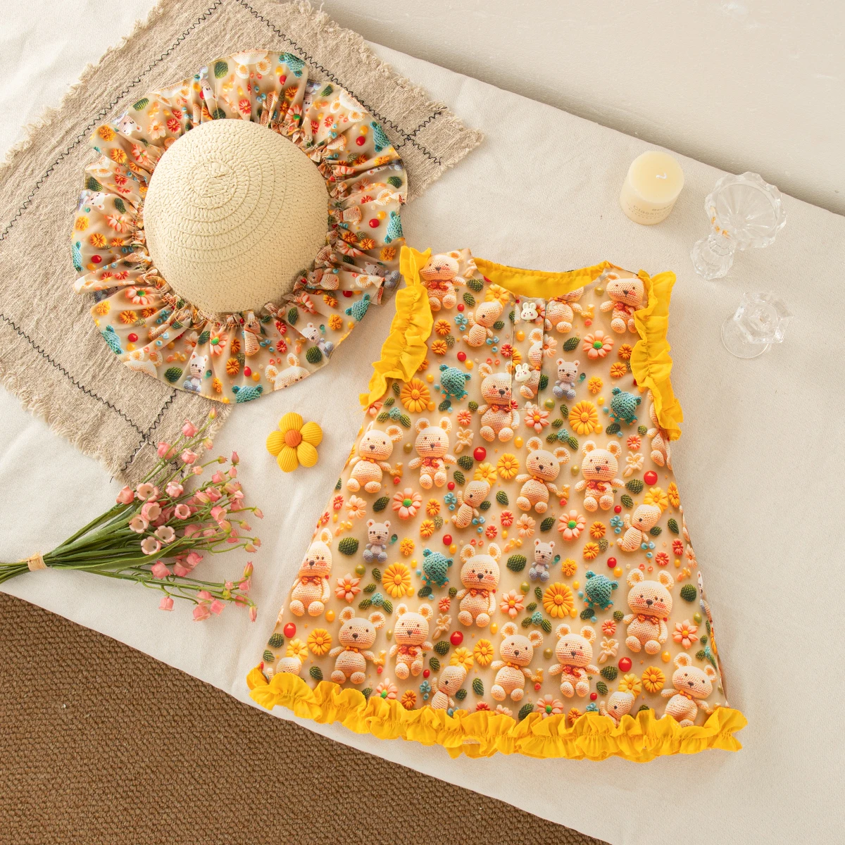 

Summer New Cute Bunny Baby Girl Dress, Soft And Comfortable Children'S Clothing With Free Hat (6 Months -3 Years Old)