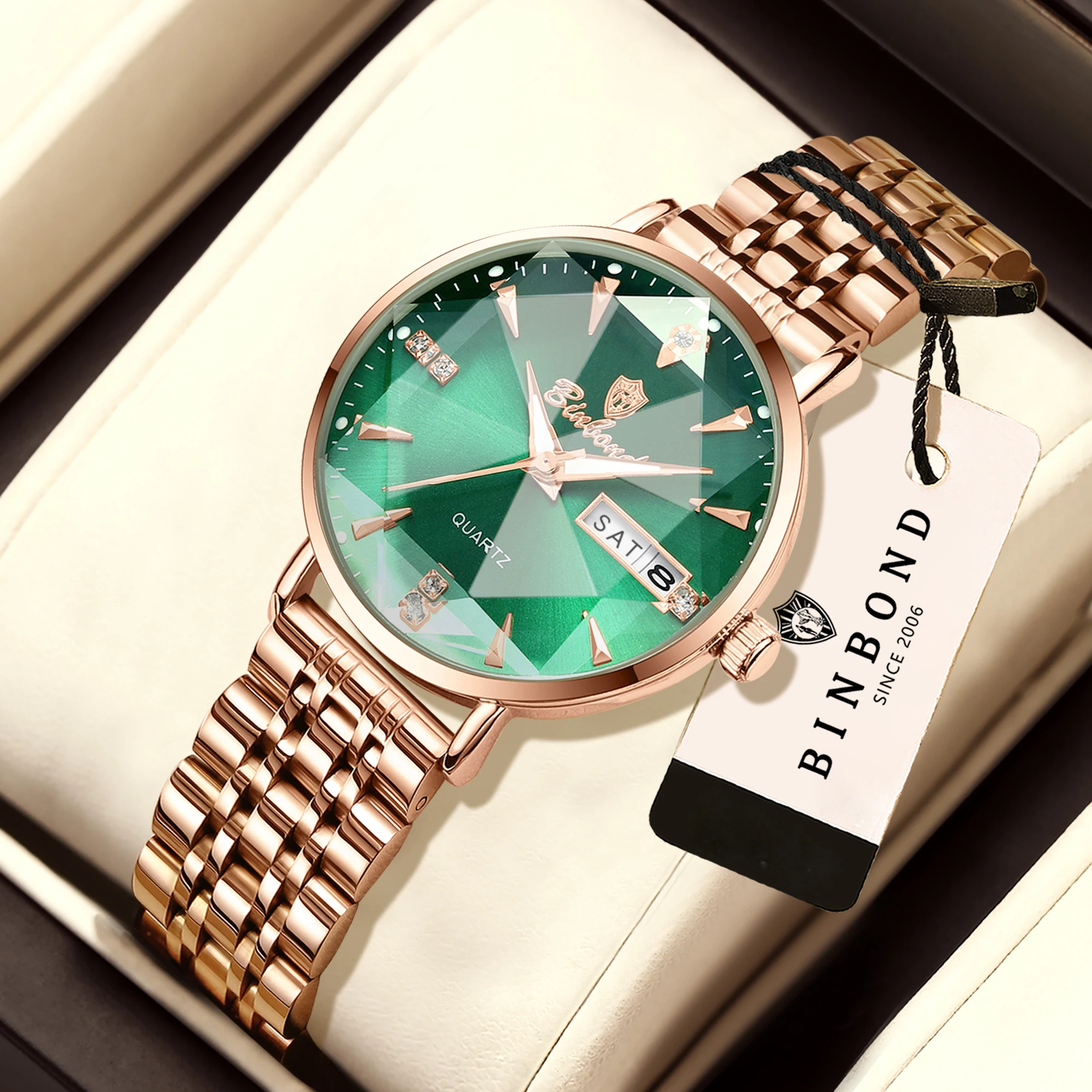 BINBOND Luxury Quartz Watches For Women Precise Luminous Waterproof Ladies Watch Relojesa Prueba De Agua Para Mujer +Gift Box