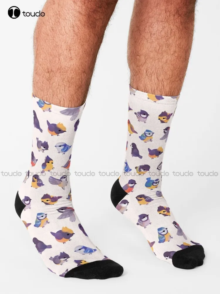 Calcetines largos de Little Bird (Paridae) para hombre y mujer, medias personalizadas con estampado Digital de arte Retro, 360 °, Unisex, para adolescentes y jóvenes