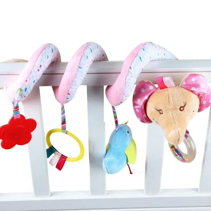 Baby Cute Children's Fun Animal Toys Bed Winding with Rattles Mirror Car Winding Toys Elephant Bed Winding Pendant