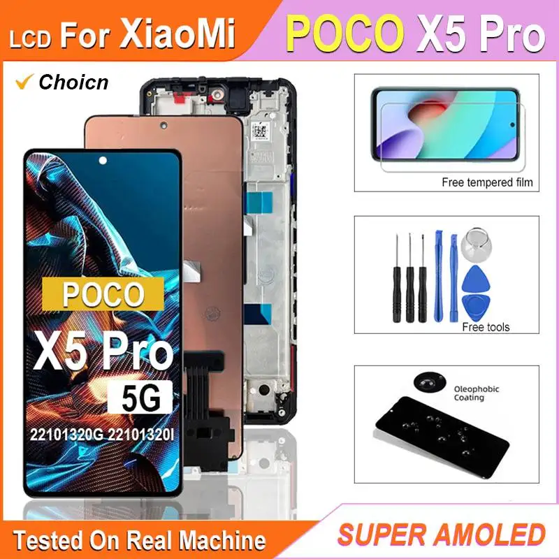 xiaomi-poco-x5-pro用super-amoled-lcd、22101320g-22101320iディスプレイタッチスクリーンデジタイザーアセンブリ、poco-x5-proスクリーン用