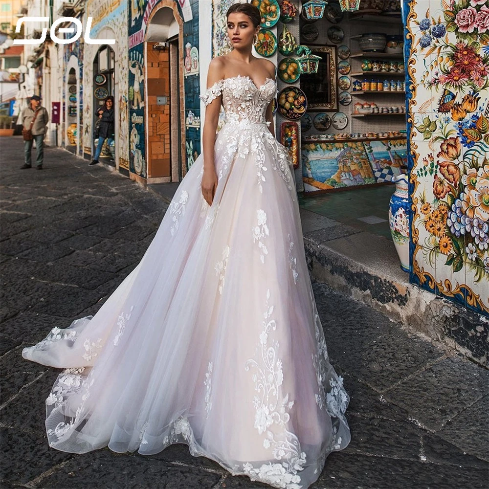 Vestido de novia de tul con escote Corazón, traje elegante con hombros descubiertos, Espalda descubierta, apliques, largo hasta el suelo, Sexy, hecho a medida