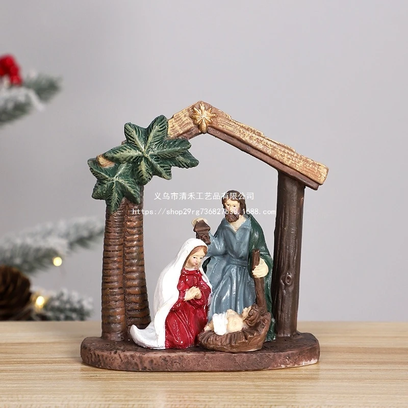 Resin Christmas Tree Ornament Figurine Hand Painted Cute Home Indoor Table Centerpiece For Party Festive Gift For Women Kids