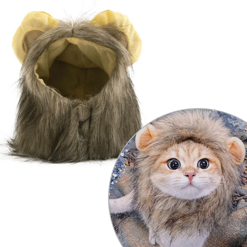 Cat Costume Cute Lion Mane Cat Wig Hat Cosplay Clothes Cap Dress Up Puppy Kitten Halloween Christmas Party Decoration Supplies